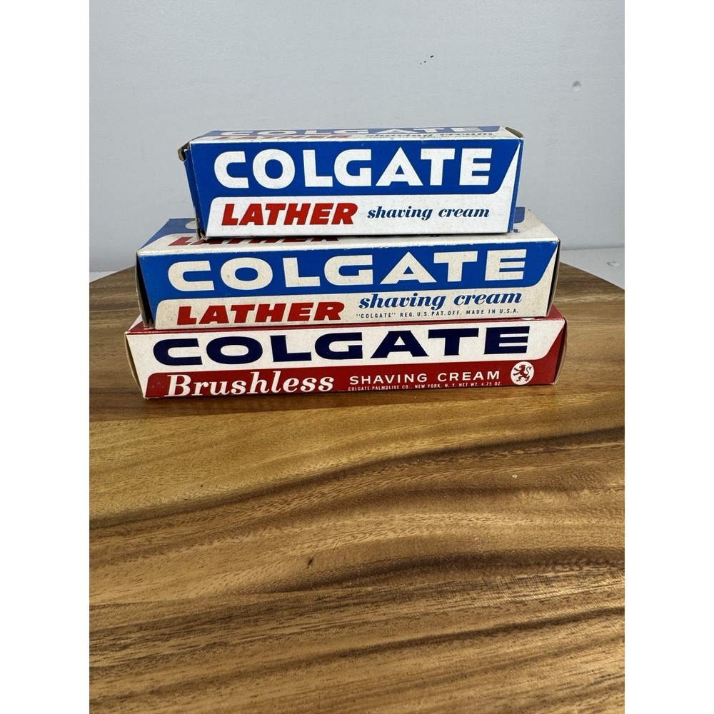 3 NOS Vintage Colgate Lather Shaving Cream Large Boxes Only Made USA Advertising